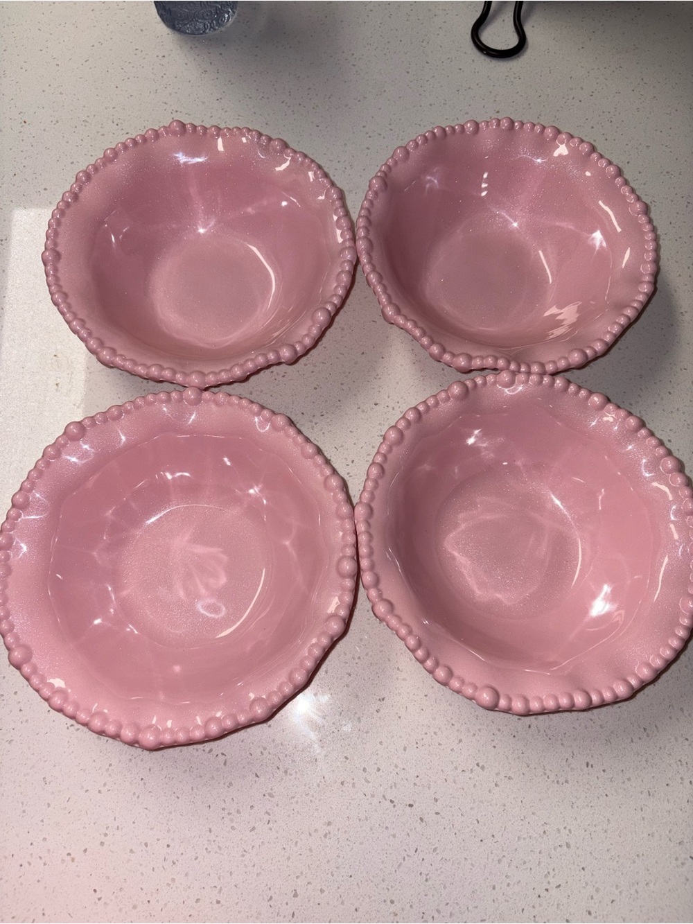 Pink Beaded Edge Ceramic Bowls - Set of 4